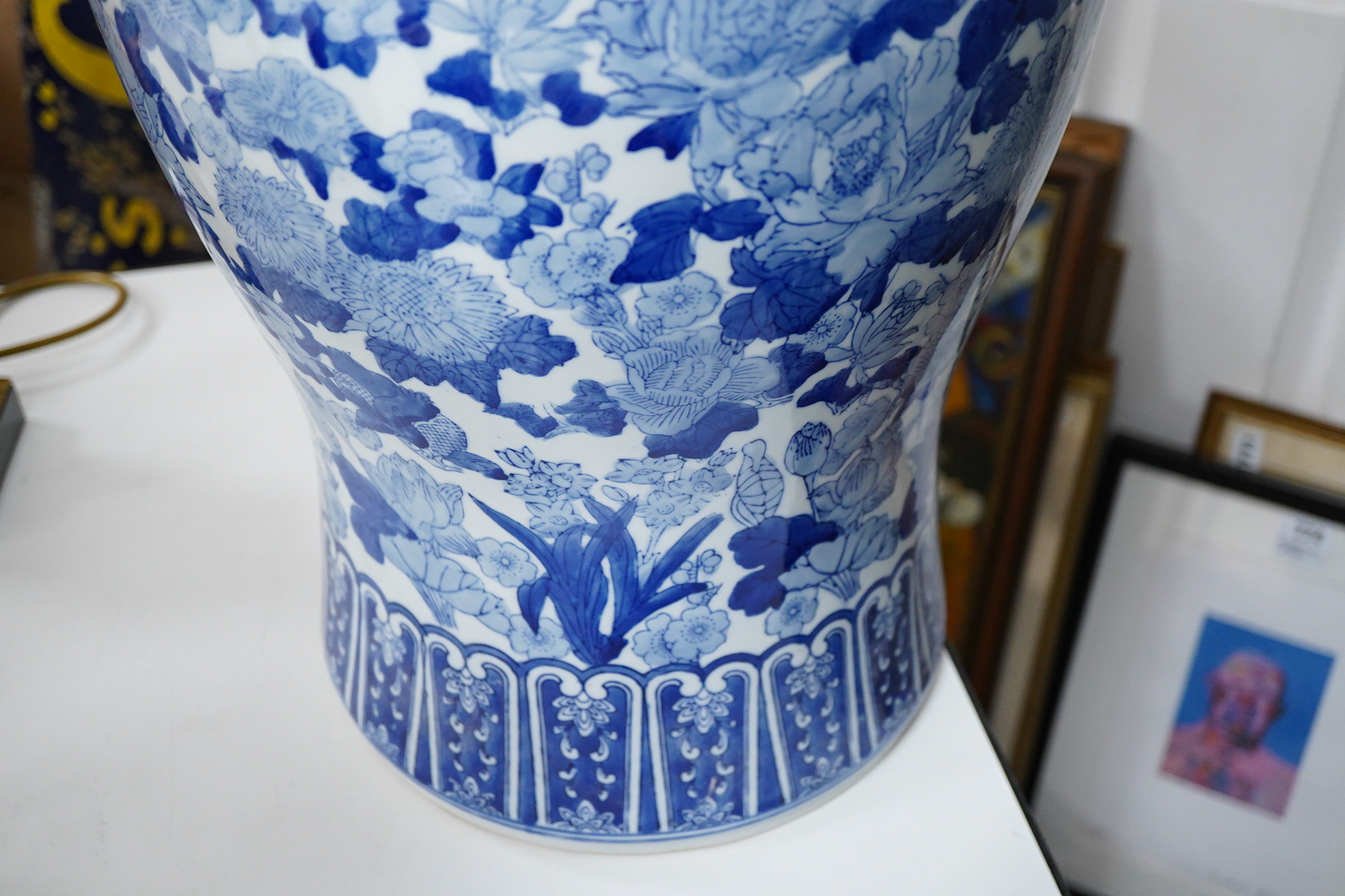 A large modern Chinese blue and white floor vase and cover, 70cm